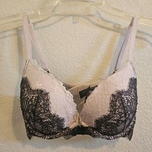 Victoria's Secret Dream Angels Push Up Bra 32D Pink Black Eyelash Lace Underwire